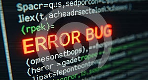 Red Error Bug Message on Computer Screen with Code