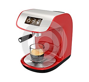 Red espresso coffee machine with touch screen
