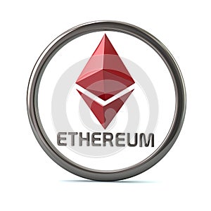 Red Ethereum virtual cripto currency icon