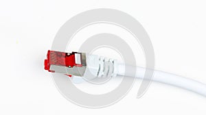 Red ethernet connector RJ45 plug with cable