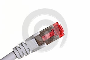 Red ethernet connector RJ45 plug with cable