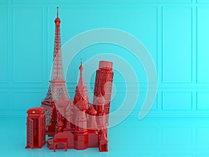 Red europe landmark . Love travel Europe concept.3d render