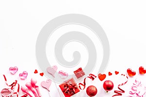 Red event decor flat lay for Valentines Day or birhday
