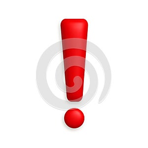 Red exclamation mark symbol. Attention or caution sign icon. 3d realistic design element