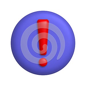Red exclamation mark symbol on a purple button. Attention or caution sign icon. 3d realistic design element