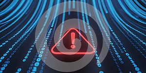 Red Exclamation Mark Warning Symbol Over Flowing Binary Code Data Stream alert danger