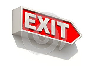 Red EXIT sign on white wall 3D