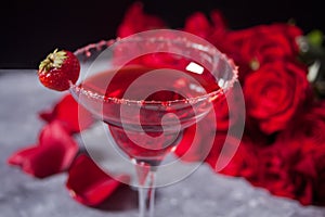Red exotic alcoholic cocktail in clear glass