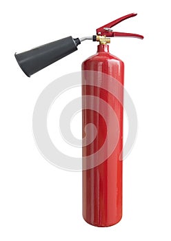 Red extinguisher isolated on white background. Fire fighting and protection equipment. Firefighter safety equipment. Flame