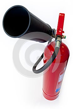 Red extinguisher on white background