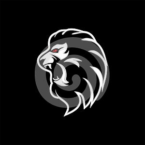 Red eye lion head illustration design on black background