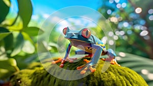 Red-eyed Tree Frog, Agalychnis callidryas, sitting on the green leave in tropical forest. Generative Ai