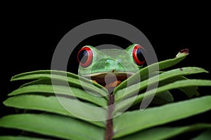 Red-eyed tree frog on green leaves