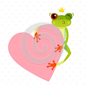 Red eyed tree frog with a heart. Cute animal. Isolated on white background. Valentine day concept. Cartoon vector