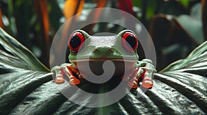 Red-eyed tree frog on a leaf