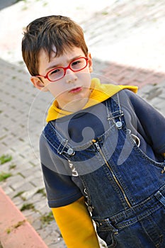 Red eyewear young boy