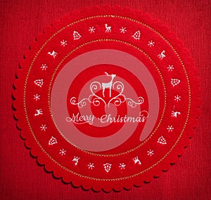 Red fabric cloth or tablemat with Merry Christmas text