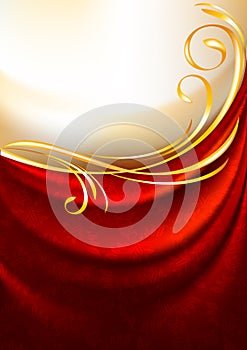 Red fabric drapes with ornament, background, Eps10