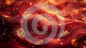 Red Fabric with Golden Festive Designs and Sparkles