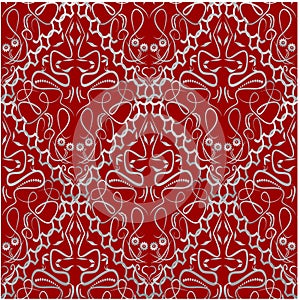 Red fabric with an old-style brocade pattern