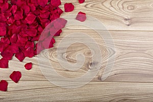 Red fabric rose petals