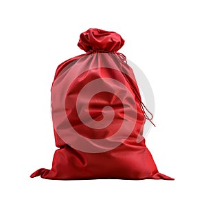 Red Fabric Santa Claus Sack with Drawstring Isolated on White Background