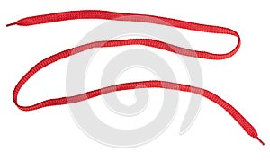 Red fabric shoelaces isolated on white background. close-up