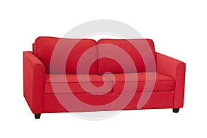 Red fabric sofa isolated on white
