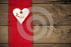Red Fabric Texture With Heart Cookie
