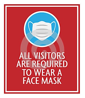 Red face mask required sign with protective face covering icon photo