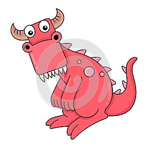 Red faced dinosaur gawking in surprise, doodle icon image kawaii