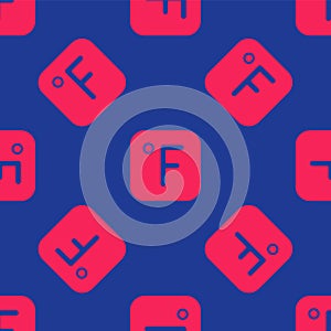 Red Fahrenheit icon isolated seamless pattern on blue background. Vector