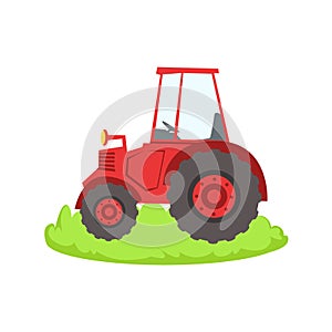 Red Farm Truck Cartoon Related Element On Patch Of Green Grass