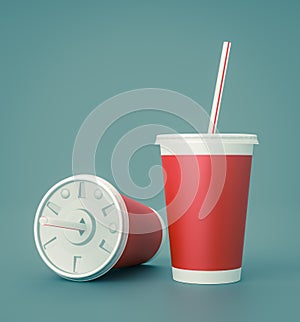 Red Fast Food Drinking Cups with Straw