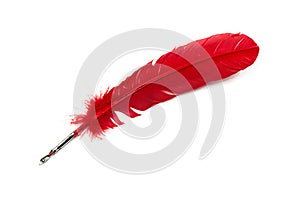 A red feather pen isolated on white background