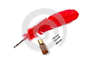 A red feather pen isolated on white background