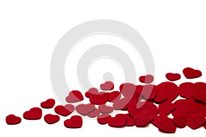 Red felt hearts isolated on a white background - valentines, love