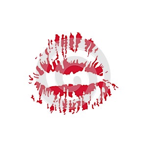 Red female lips imprint kiss. Beautiful kiss. Vector illustration on white