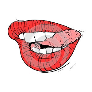 red female lips sketch vector illustration line art