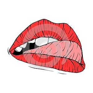 red female lips sketch vector illustration line art, icons, expressions