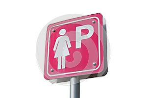 Red female parking sign, isolate on white background.