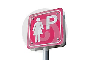 Red female parking sign, isolate on white background.