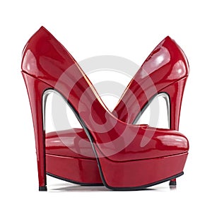 Red female shoes with high heels