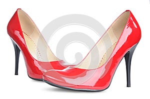 Red female shoes high heels isolated