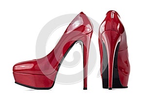 Red female shoes with high heels photo