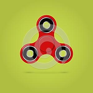 Red fidget spinner stress relieving toy. 3D illustration.