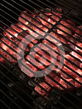 Red Fiery Hot Glowing Charcoals on Fire Grill