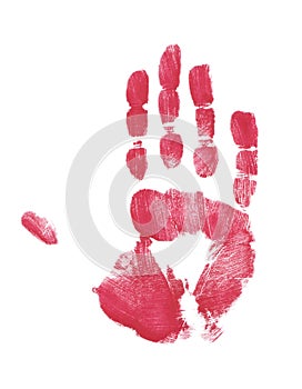 Red finger painted hand