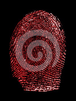 Red fingerprint on black background