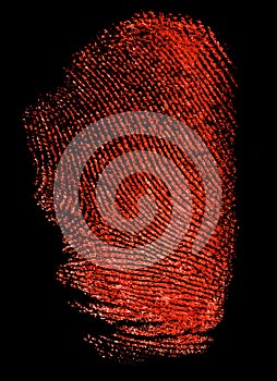 Red fingerprint on a black background